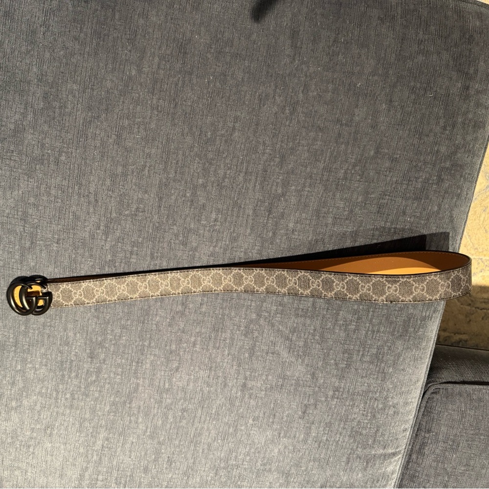 Gucci Monogram Belt with Black Buckle